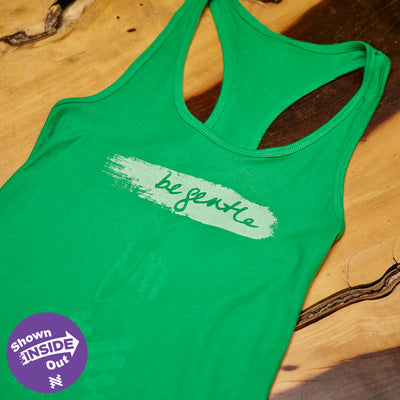 Be gentle, subtle reminders to be gentle to your thoughts, actions, and those around you. Get into your Neugroove (Bright Green) T shirt shown inside out,