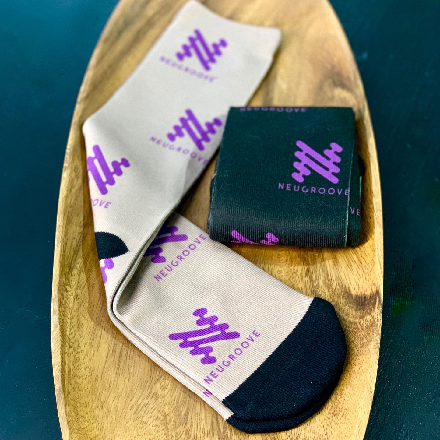 Love Your Neugroove inspirational men's dress socks (gray and black displayed), gentle reminder to hurt less, love more. Love your Neugroove.