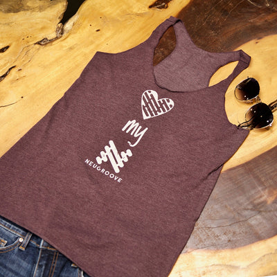 Vintage purple modern tank displayed in outdoor fashion, enjoy lounging, working out, or day to day wear - Love My Neugroove, a movement to hurt less, love more